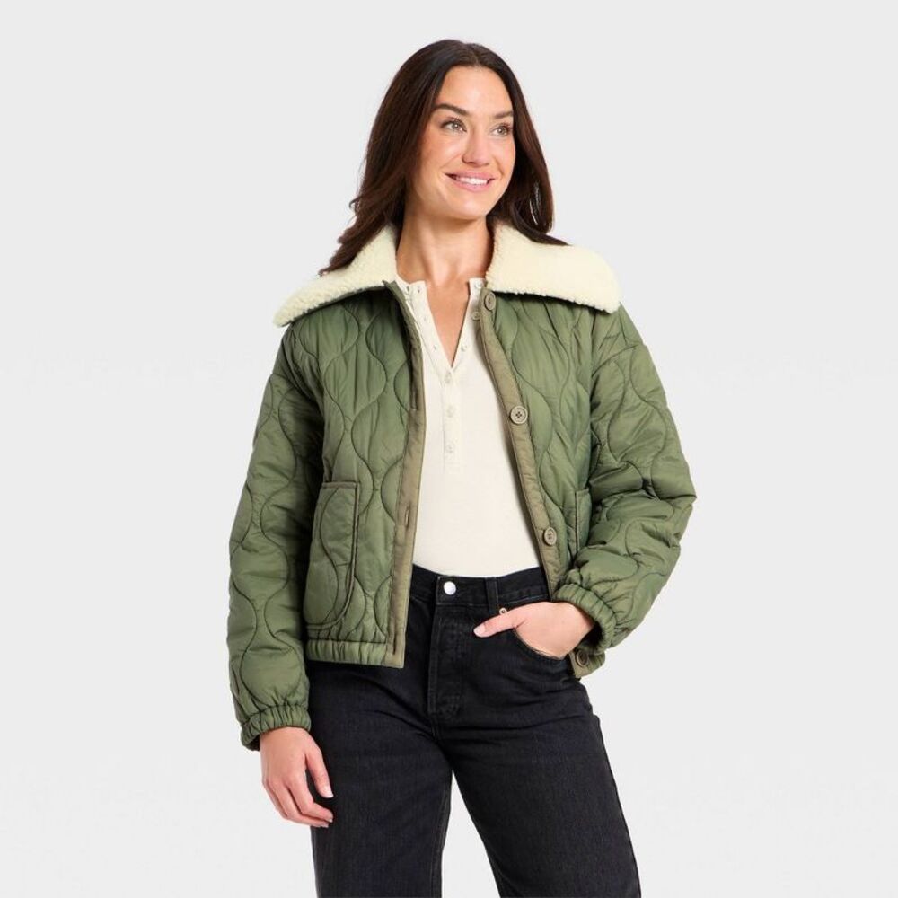 Universal Thread - Women's Quilted Jacket - Universal Thread Olive Gr Green